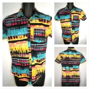 21 Men Abstract Short Sleeve Button Up Shirt Sz XS